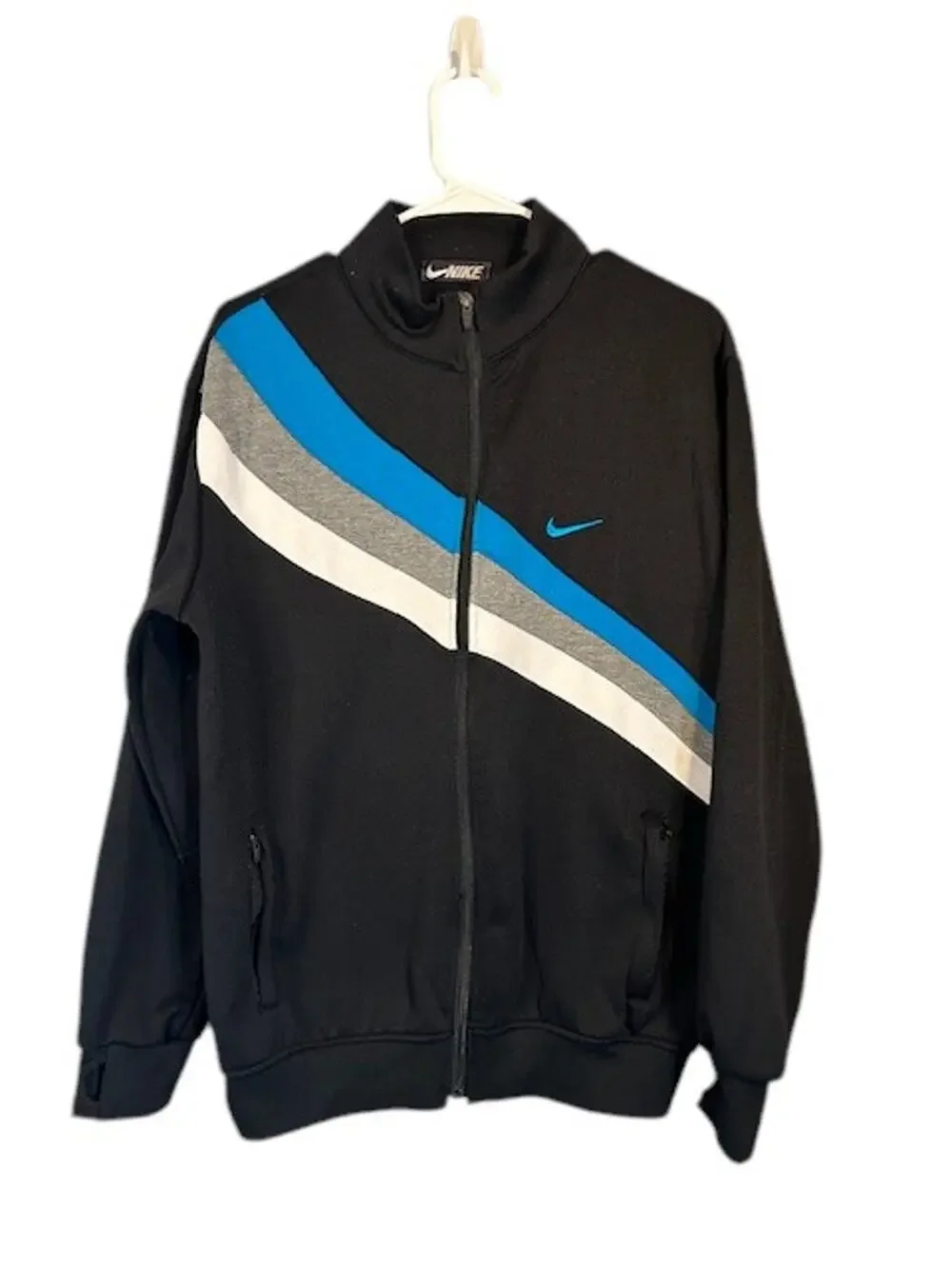 Nike Black Blue Gray Cotton Blend Long Sleeve Full Zip Jacket VTG Men Sz XL